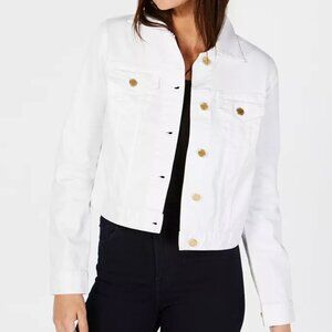 Michael Michael Kors Cropped Denim Jacket White Size L Stretch Comfy Gold Button